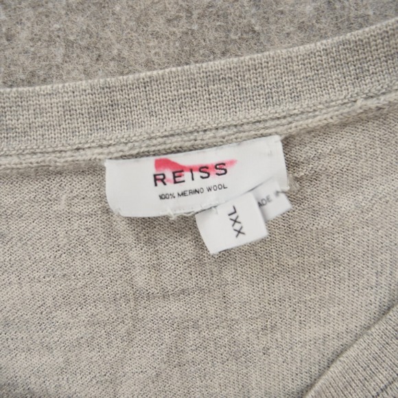 Reiss Sweater Mens 2XL XXL Beige Wool Pullover Knit Crew Neck Long Sleeve - Picture 5 of 11